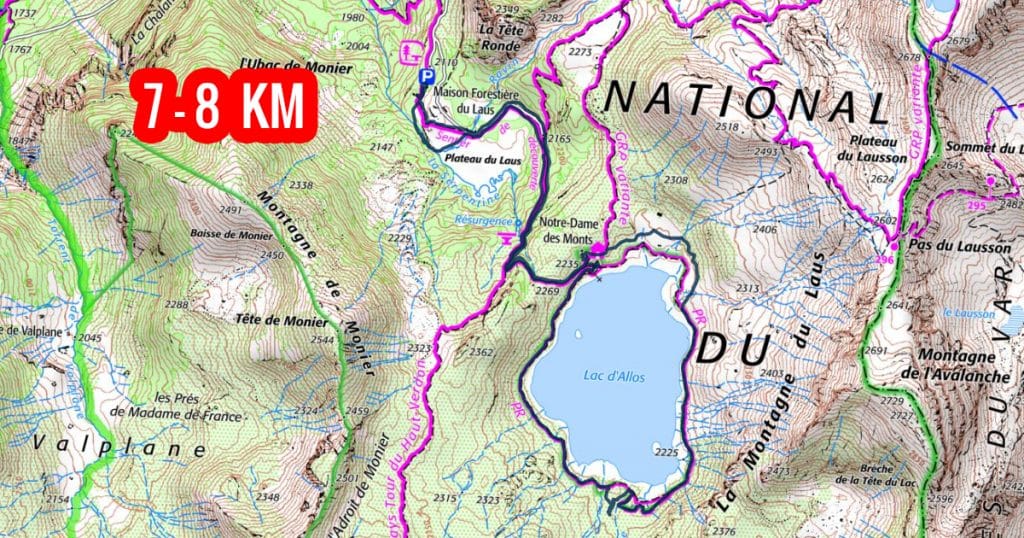 Carte de rando au lac d'Allos 8 km 