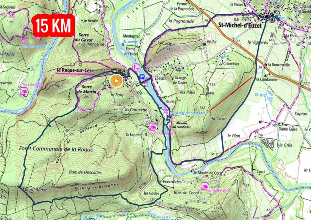 carte de rando 15 km autour des cascades du Sautadet